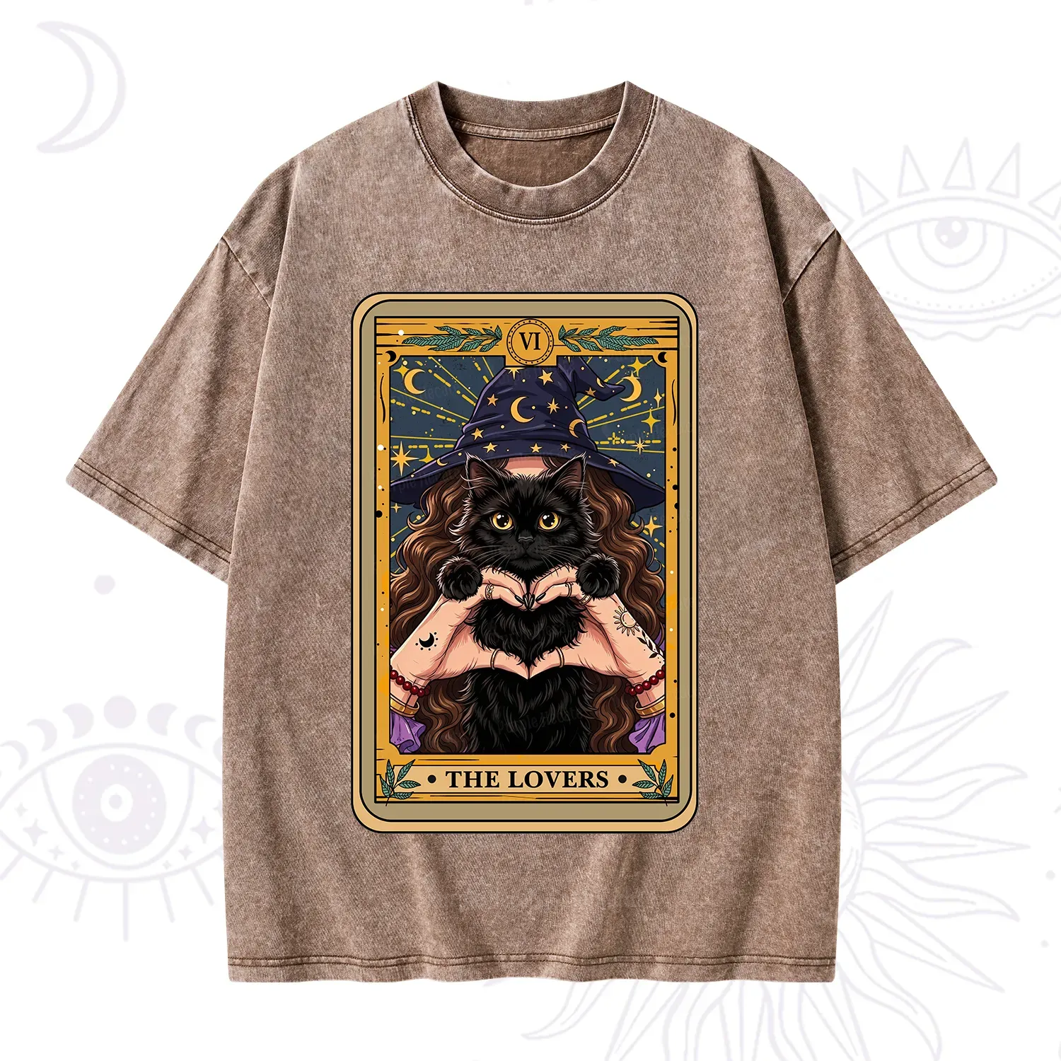 Purplehecate The Lover Tarot Witch Cat Washed T-Shirt