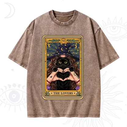 Purplehecate The Lover Tarot Witch Cat Washed T-Shirt