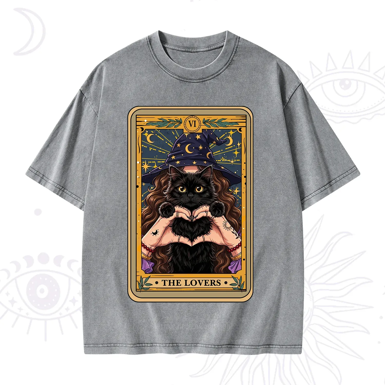 Purplehecate The Lover Tarot Witch Cat Washed T-Shirt