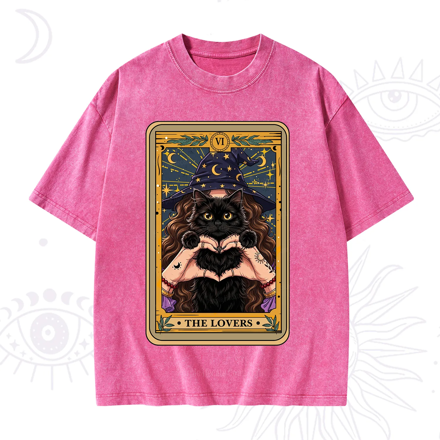 Purplehecate The Lover Tarot Witch Cat Washed T-Shirt