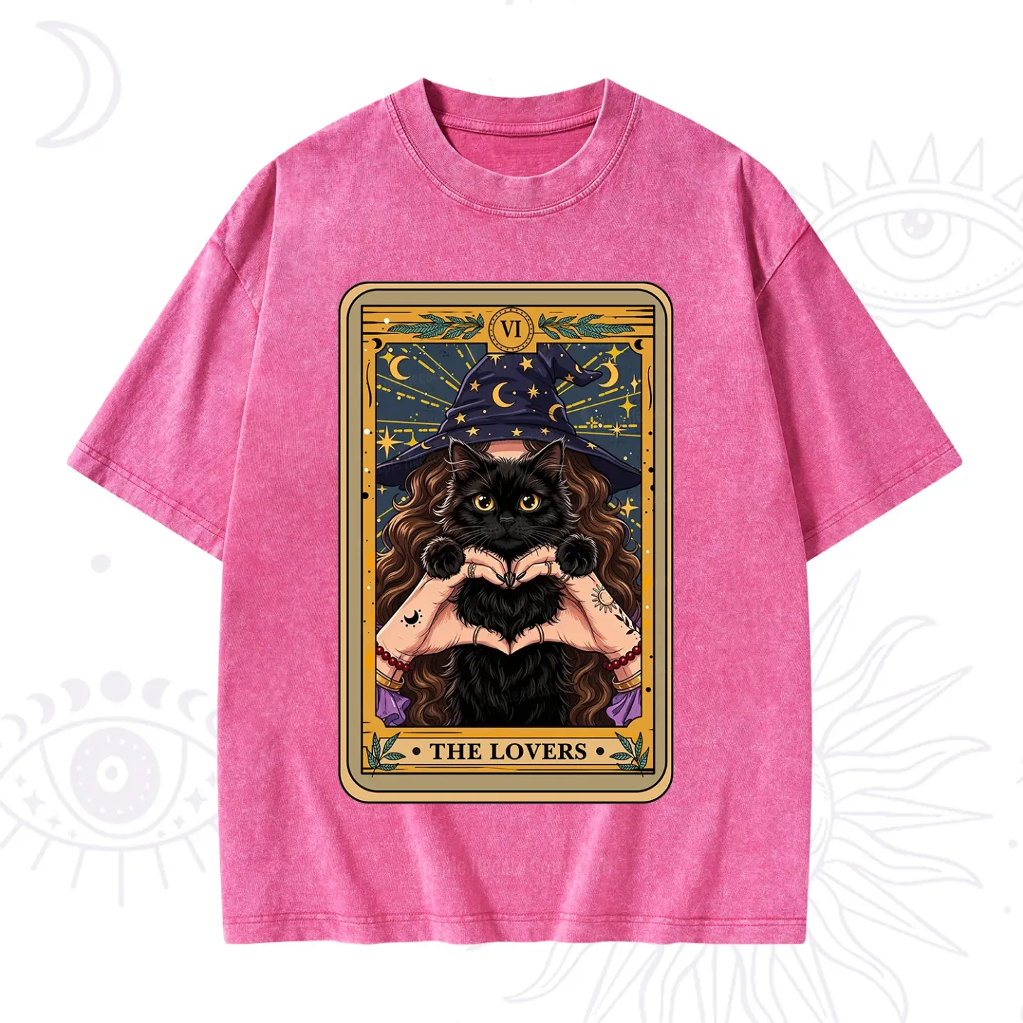 Purplehecate The Lover Tarot Witch Cat Washed T-Shirt