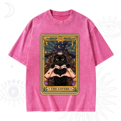 Purplehecate The Lover Tarot Witch Cat Washed T-Shirt