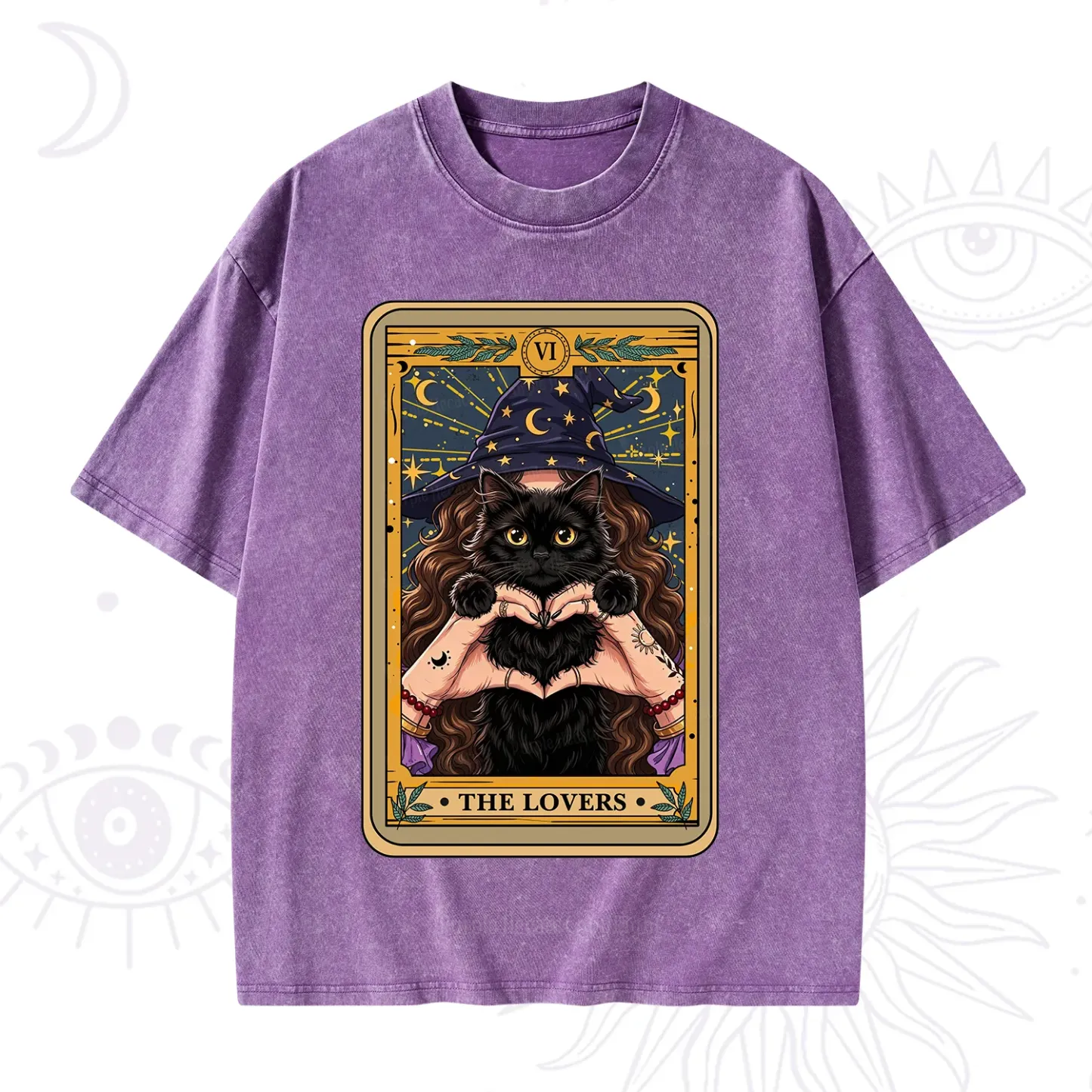 Purplehecate The Lover Tarot Witch Cat Washed T-Shirt