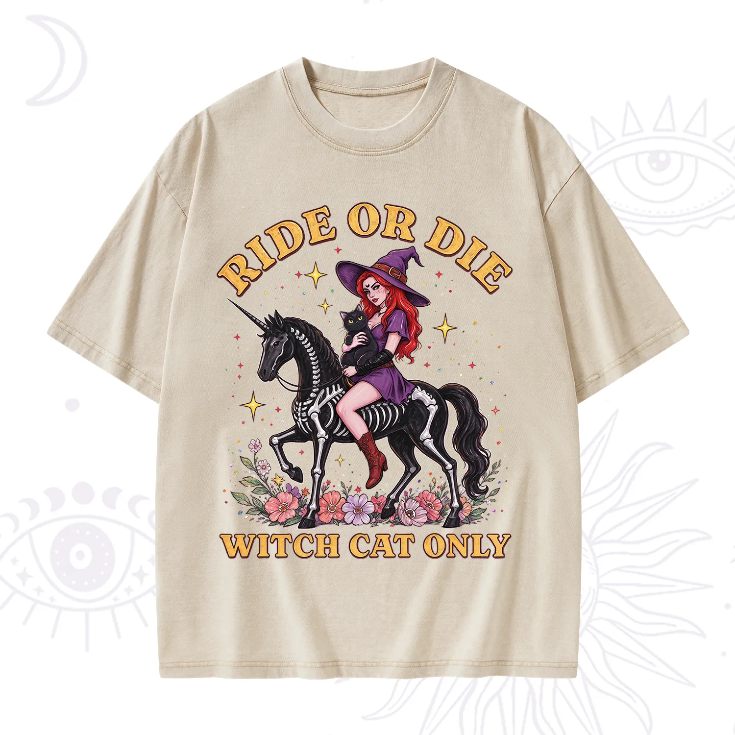 Purplehecate Ride Or Die Witch Cat Only Washed T-Shirt