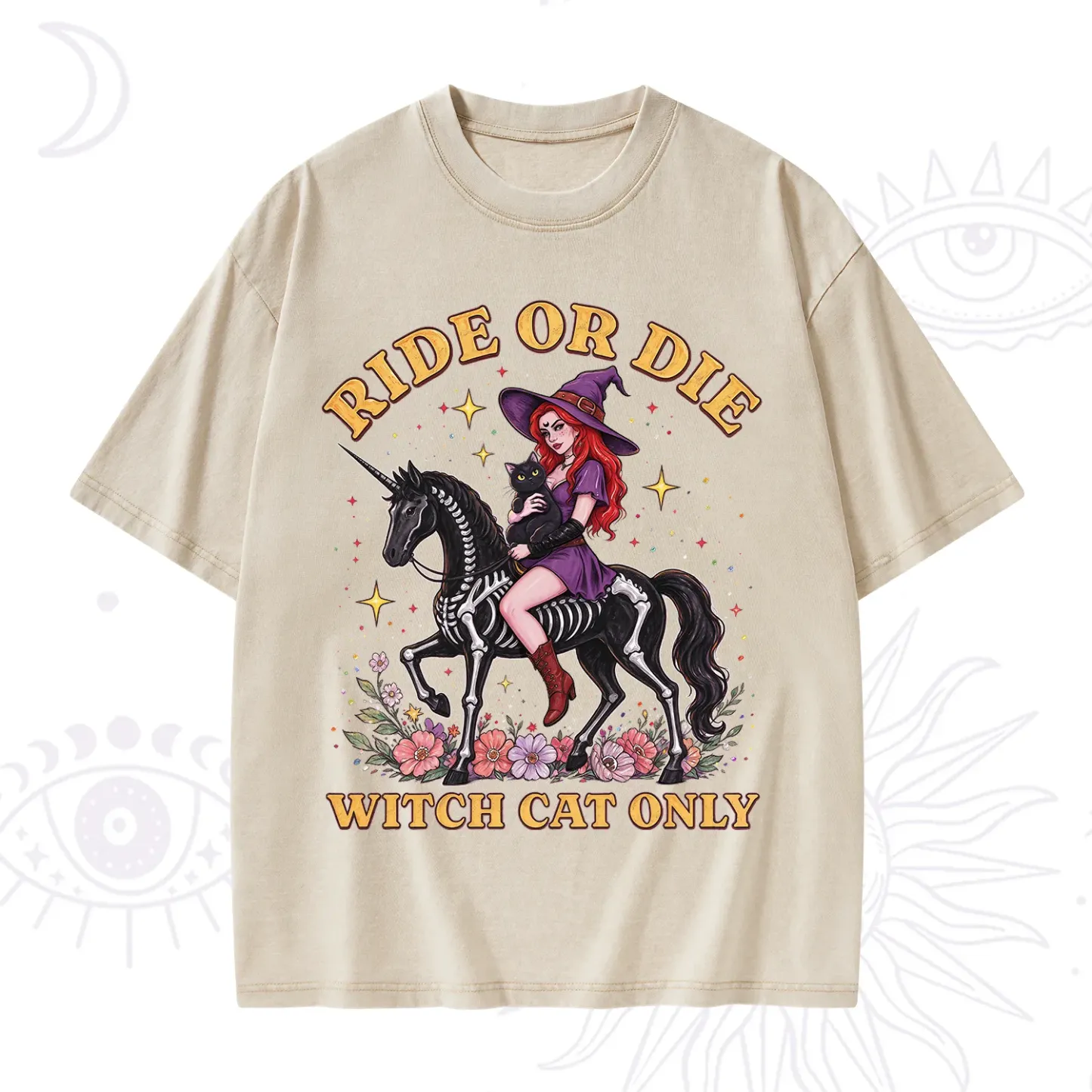 Purplehecate Ride Or Die Witch Cat Only Washed T-Shirt