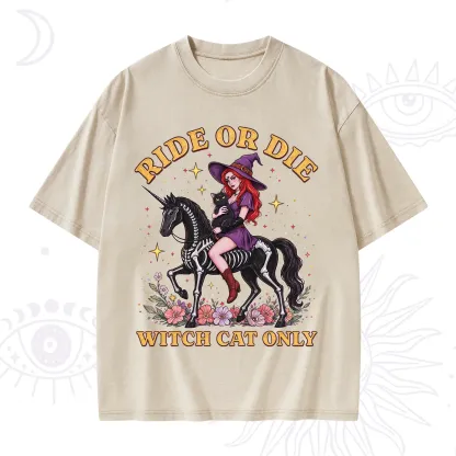 Purplehecate Ride Or Die Witch Cat Only Washed T-Shirt