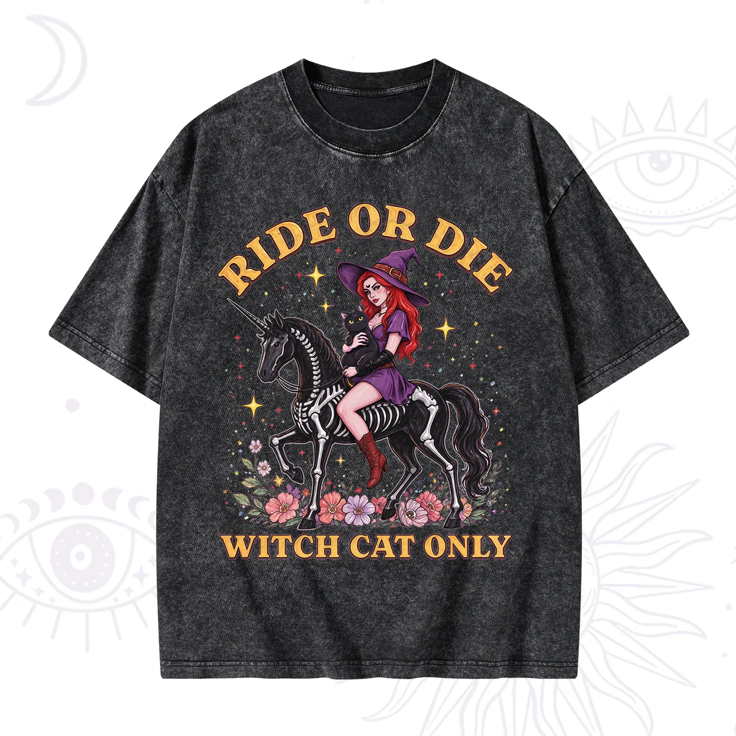 Purplehecate Ride Or Die Witch Cat Only Washed T-Shirt