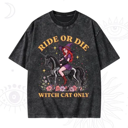 Purplehecate Ride Or Die Witch Cat Only Washed T-Shirt