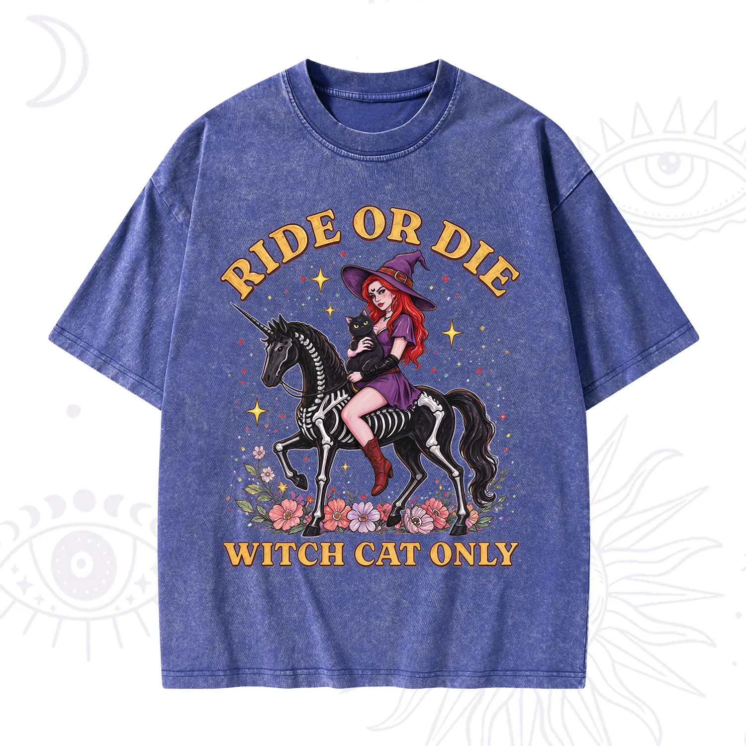 Purplehecate Ride Or Die Witch Cat Only Washed T-Shirt