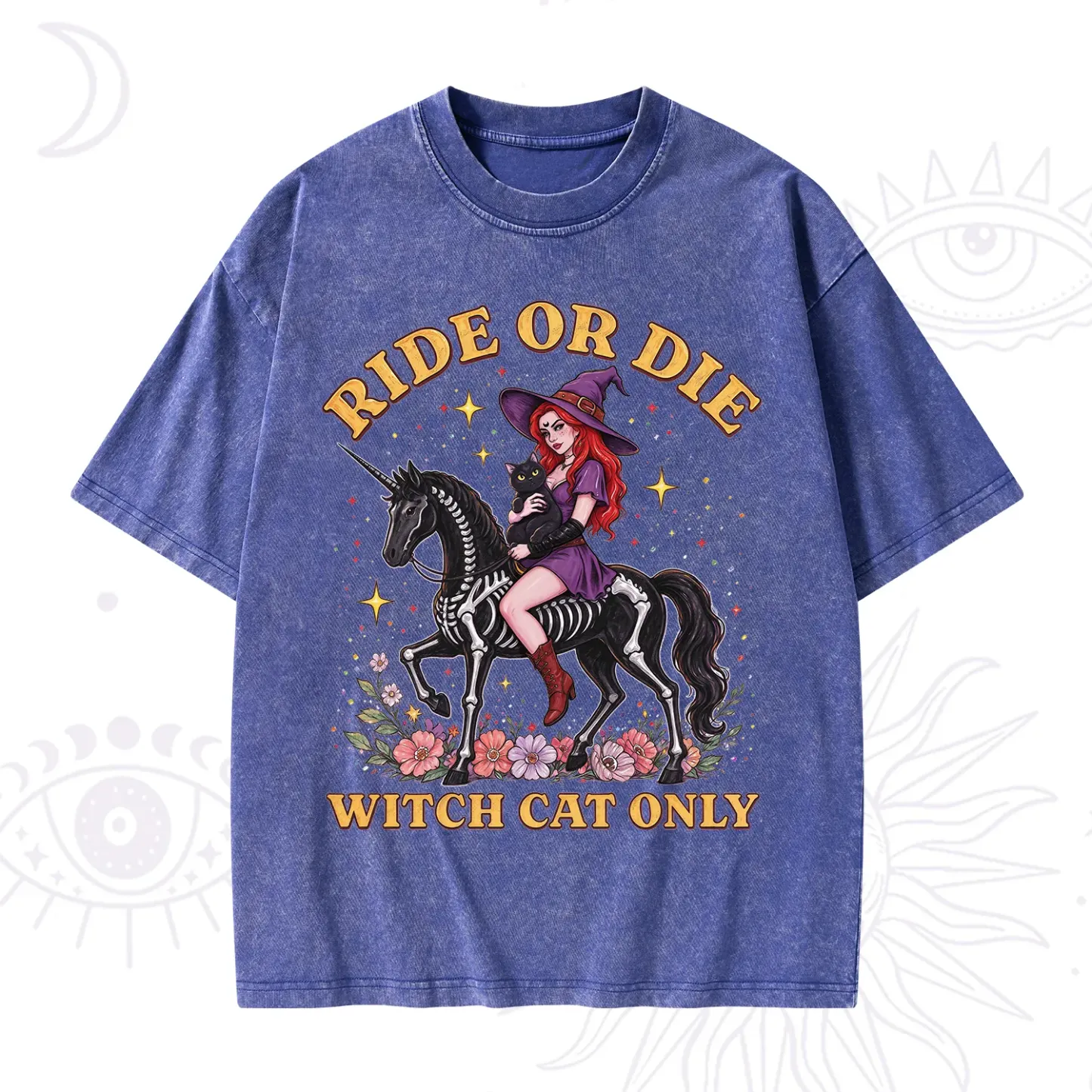 Purplehecate Ride Or Die Witch Cat Only Washed T-Shirt