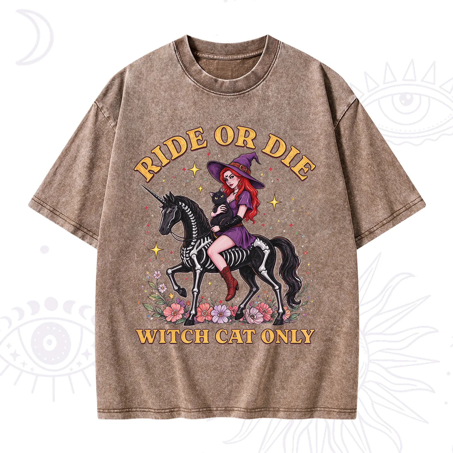 Purplehecate Ride Or Die Witch Cat Only Washed T-Shirt