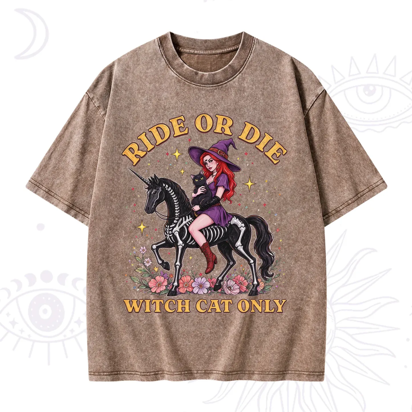 Purplehecate Ride Or Die Witch Cat Only Washed T-Shirt