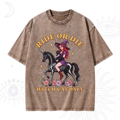 Purplehecate Ride Or Die Witch Cat Only Washed T-Shirt