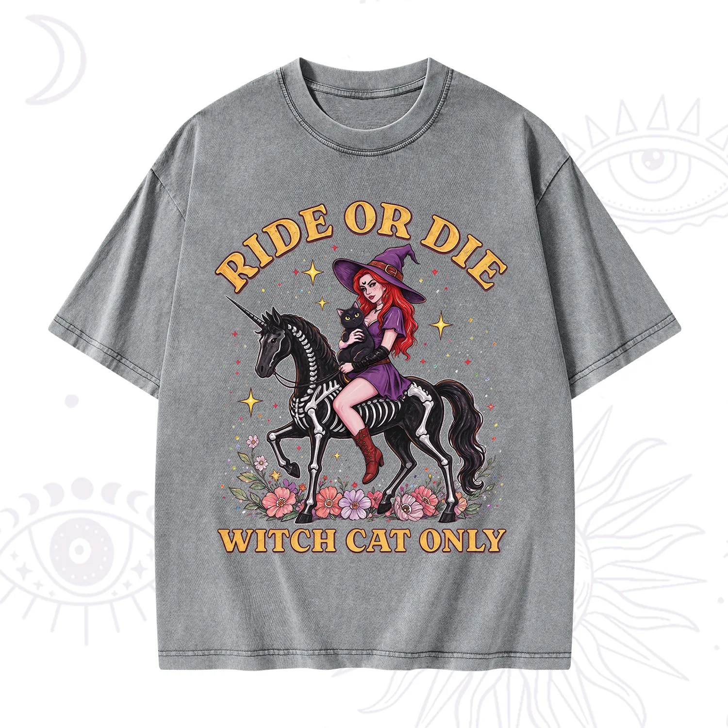 Purplehecate Ride Or Die Witch Cat Only Washed T-Shirt
