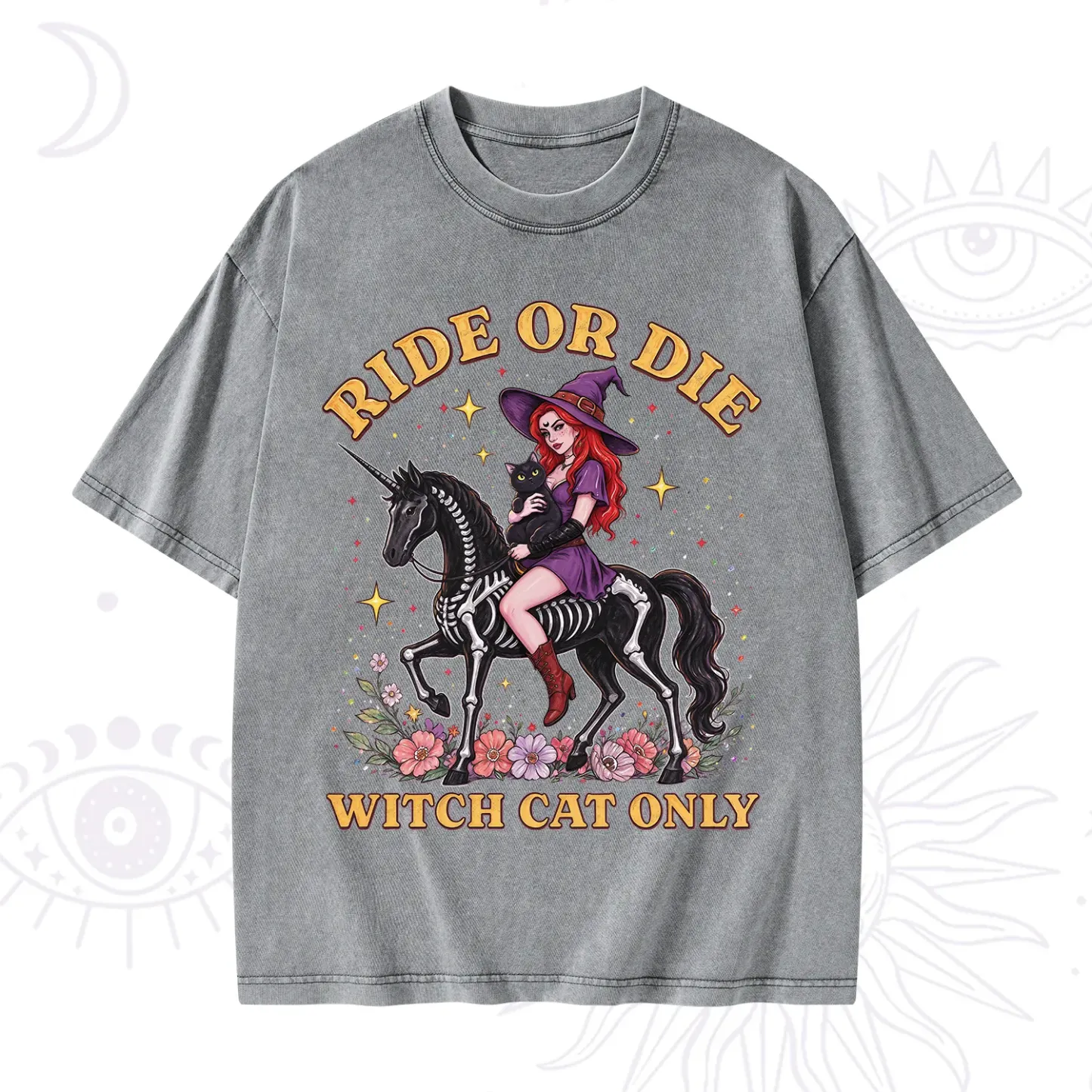 Purplehecate Ride Or Die Witch Cat Only Washed T-Shirt