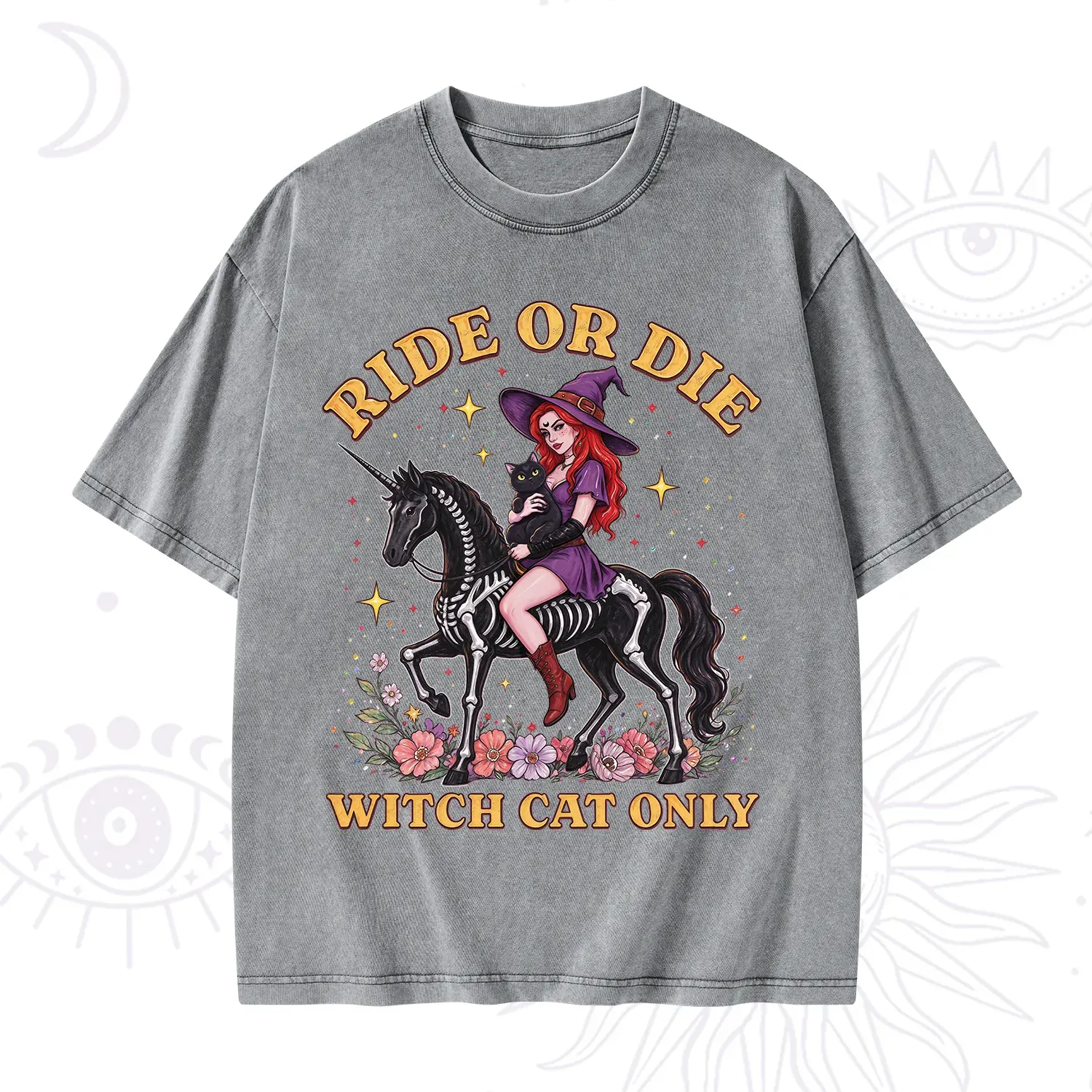 Purplehecate Ride Or Die Witch Cat Only Washed T-Shirt
