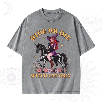Purplehecate Ride Or Die Witch Cat Only Washed T-Shirt