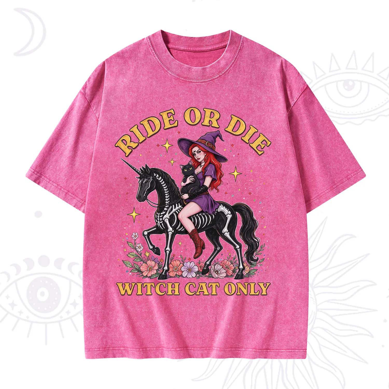 Purplehecate Ride Or Die Witch Cat Only Washed T-Shirt