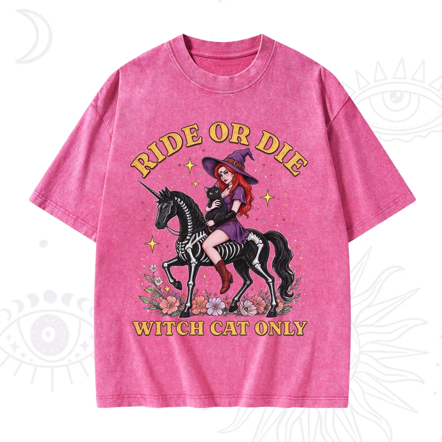 Purplehecate Ride Or Die Witch Cat Only Washed T-Shirt