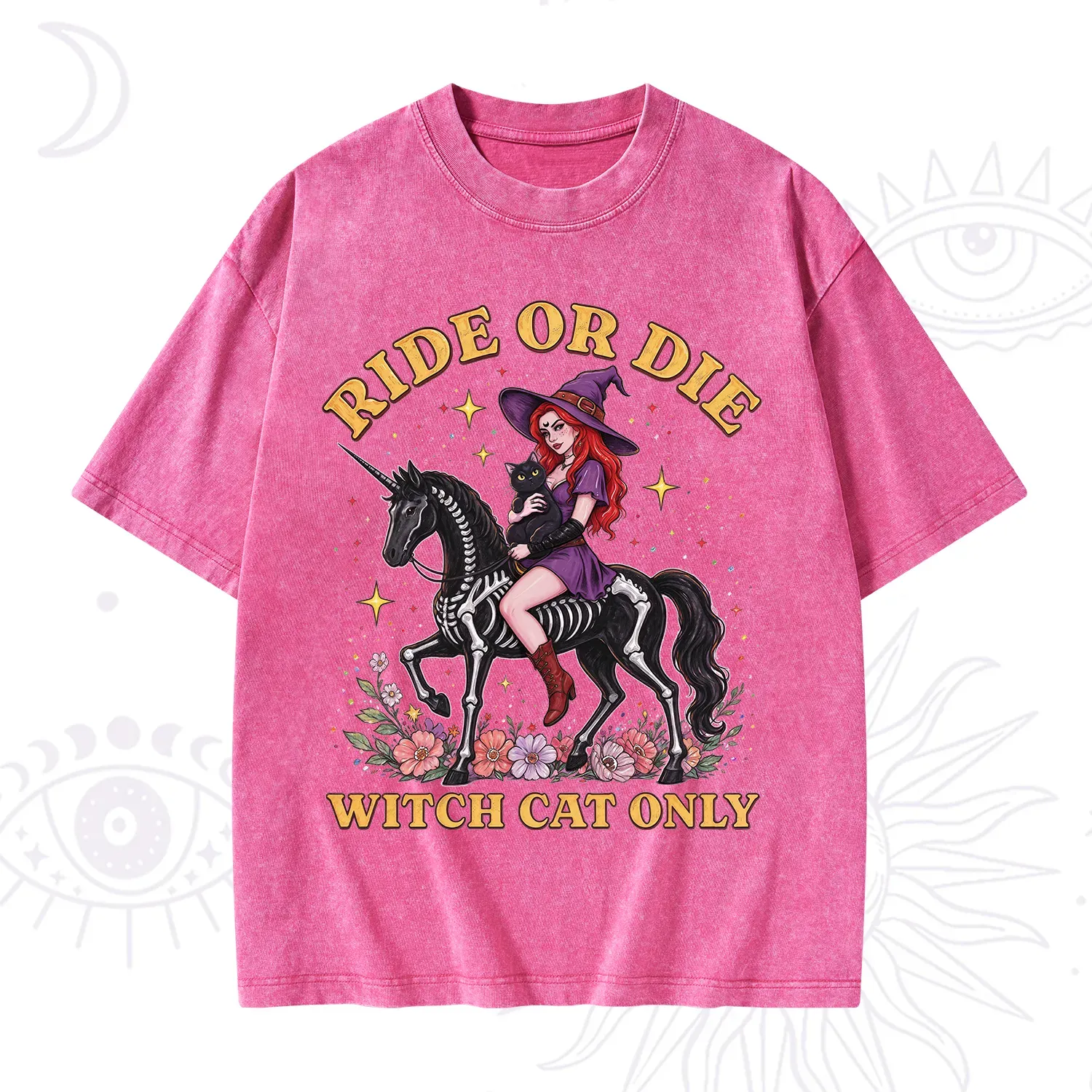 Purplehecate Ride Or Die Witch Cat Only Washed T-Shirt
