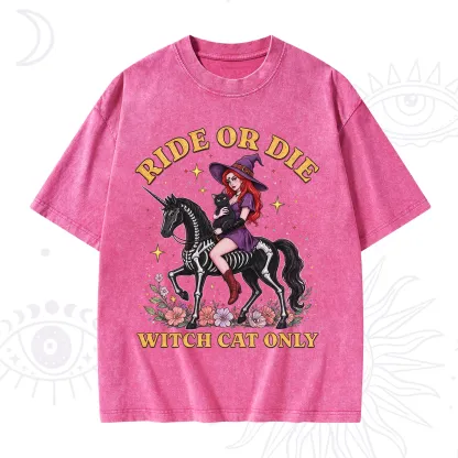 Purplehecate Ride Or Die Witch Cat Only Washed T-Shirt