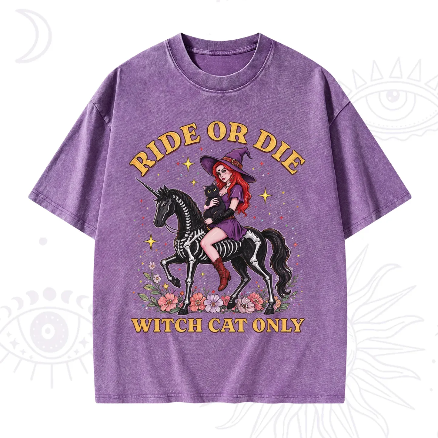 Purplehecate Ride Or Die Witch Cat Only Washed T-Shirt