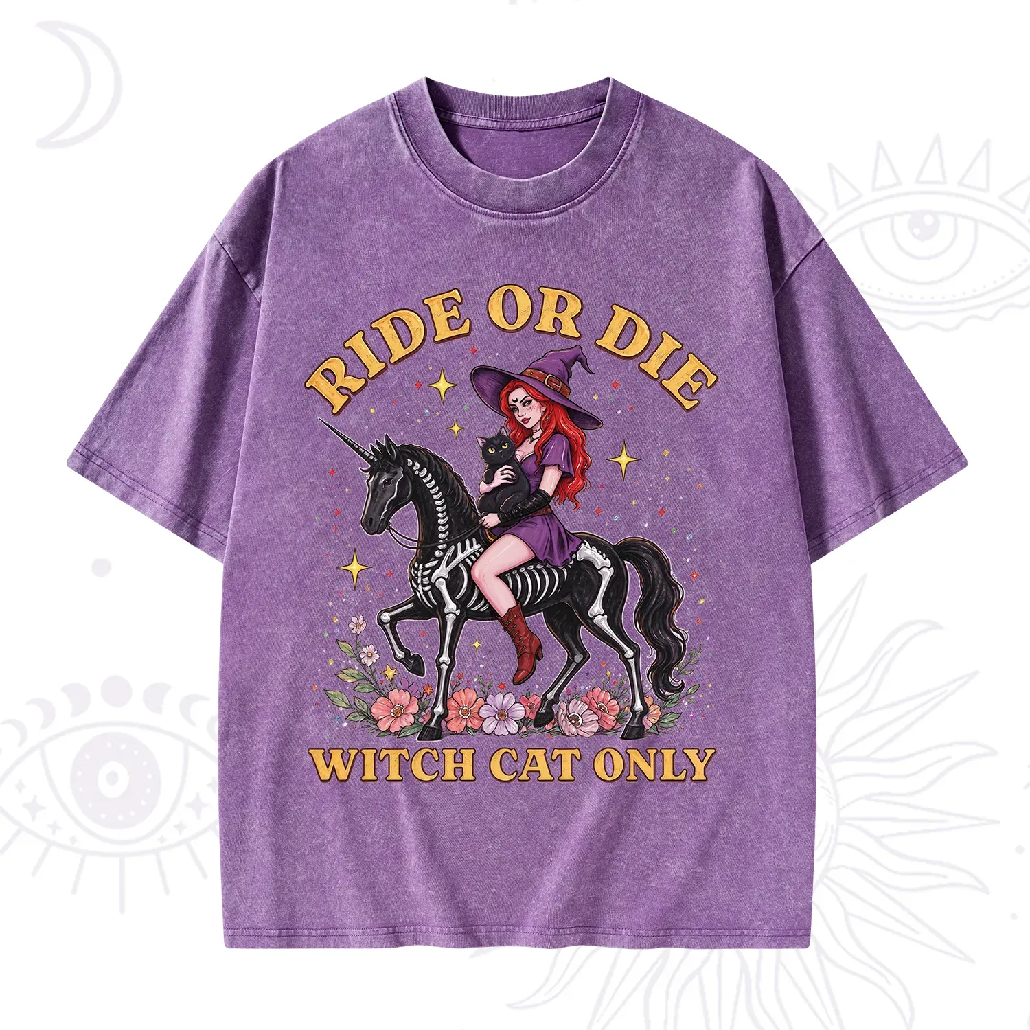 Purplehecate Ride Or Die Witch Cat Only Washed T-Shirt