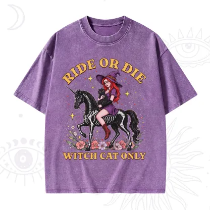 Purplehecate Ride Or Die Witch Cat Only Washed T-Shirt