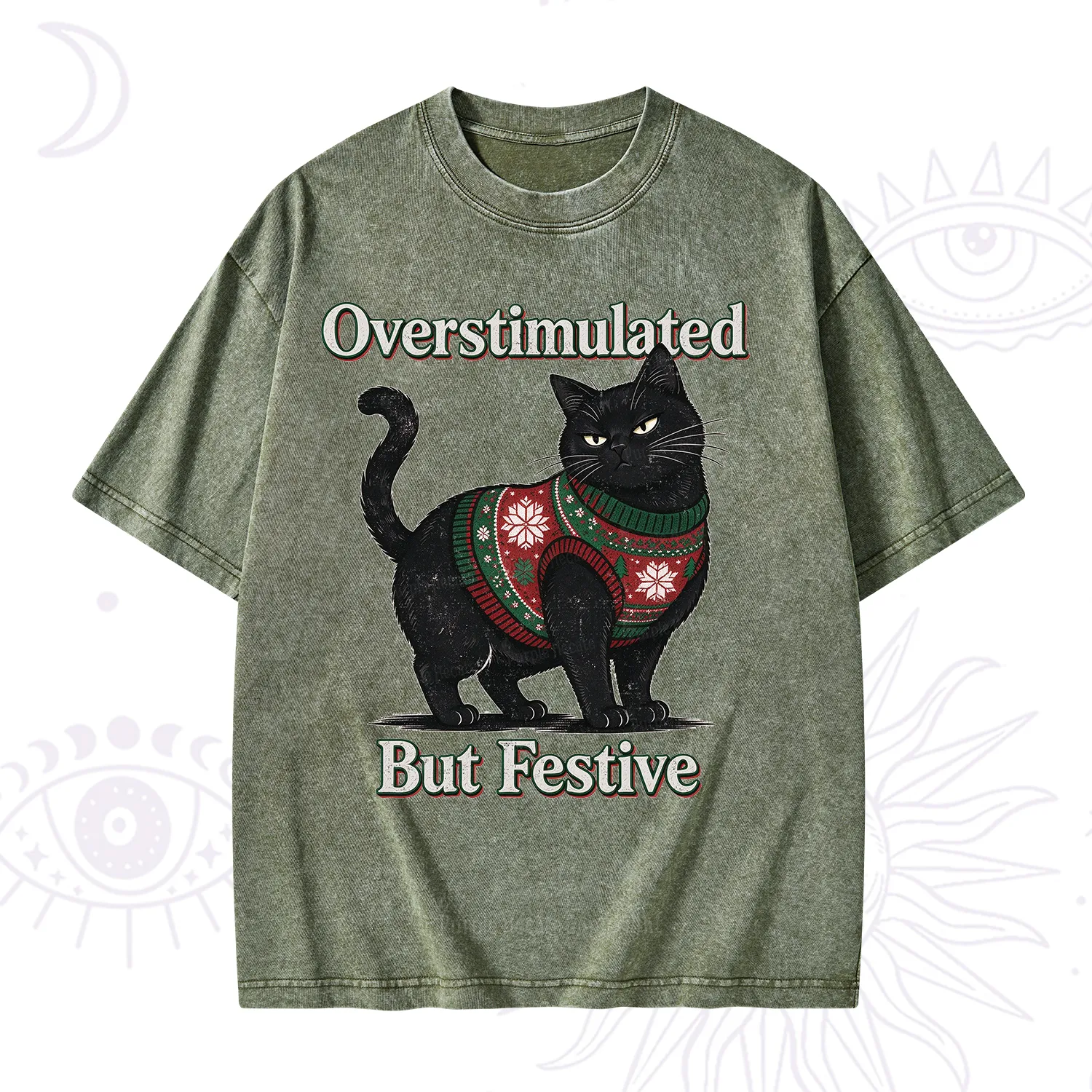 Purplehecate Overstimulated But Festive Christmas Washed T-Shirt