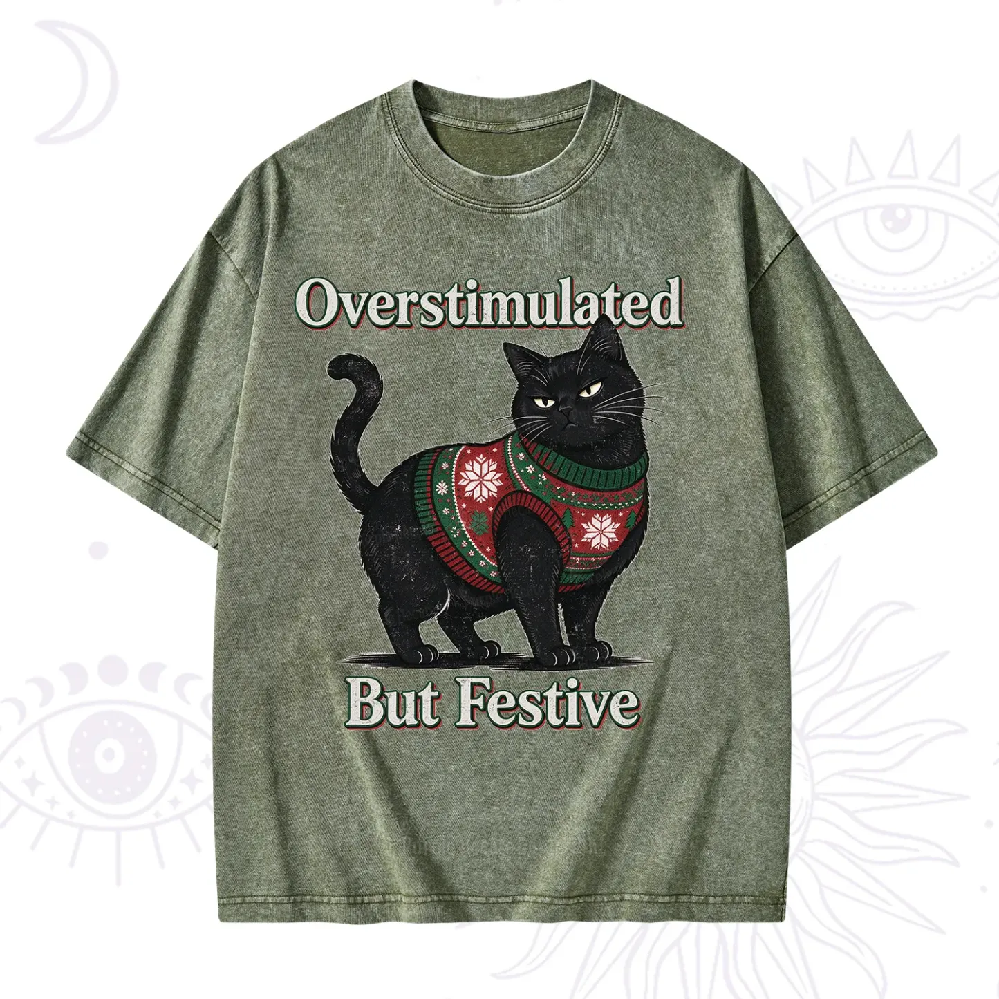 Purplehecate Overstimulated But Festive Christmas Washed T-Shirt