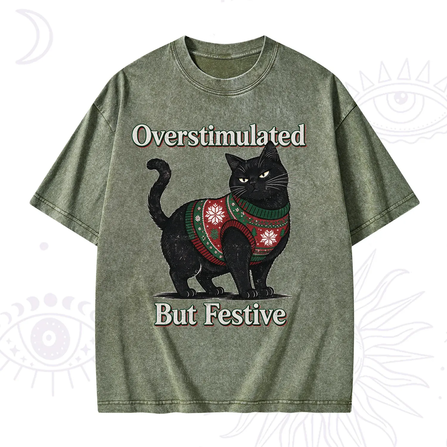 Purplehecate Overstimulated But Festive Christmas Washed T-Shirt