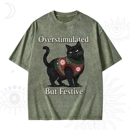Purplehecate Overstimulated But Festive Christmas Washed T-Shirt