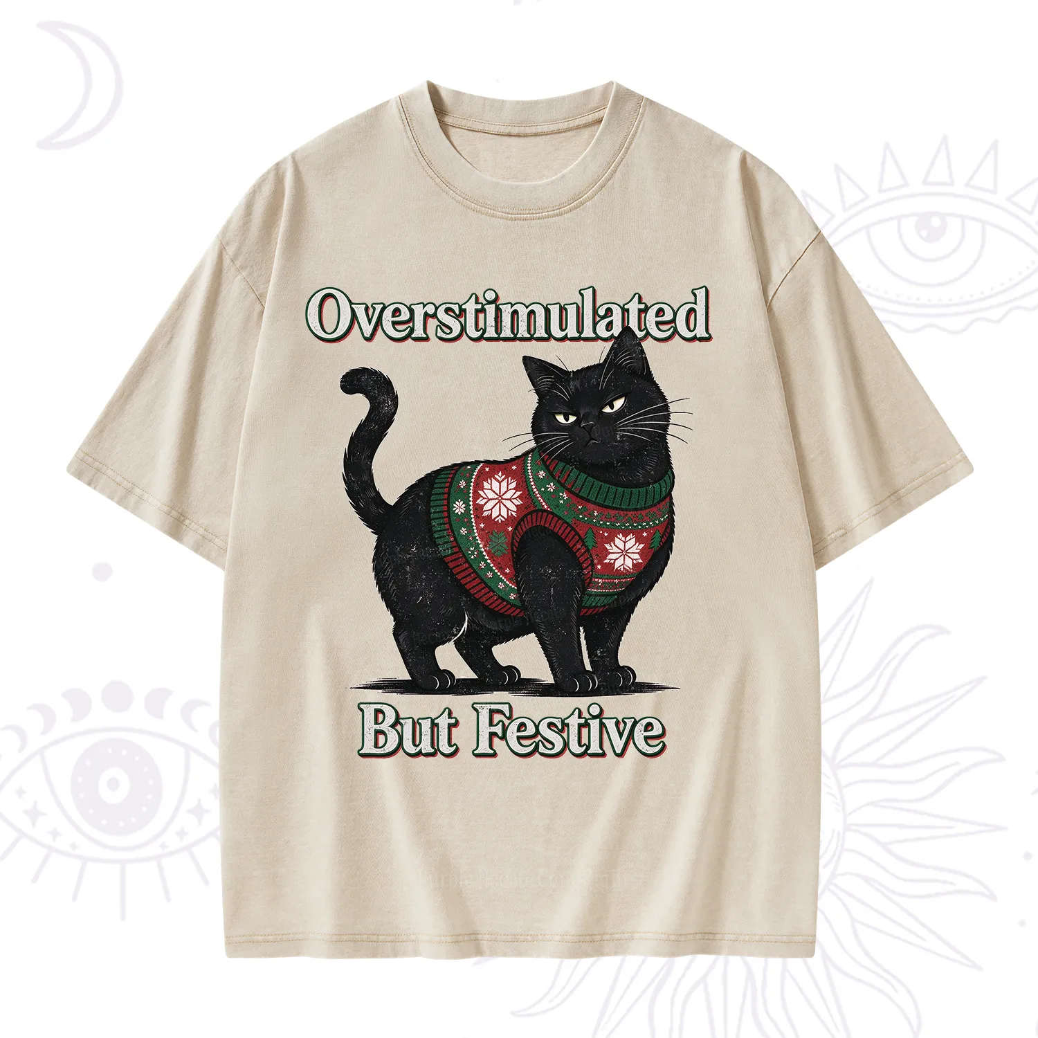 Purplehecate Overstimulated But Festive Christmas Washed T-Shirt