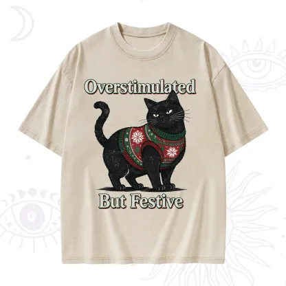 Purplehecate Overstimulated But Festive Christmas Washed T-Shirt