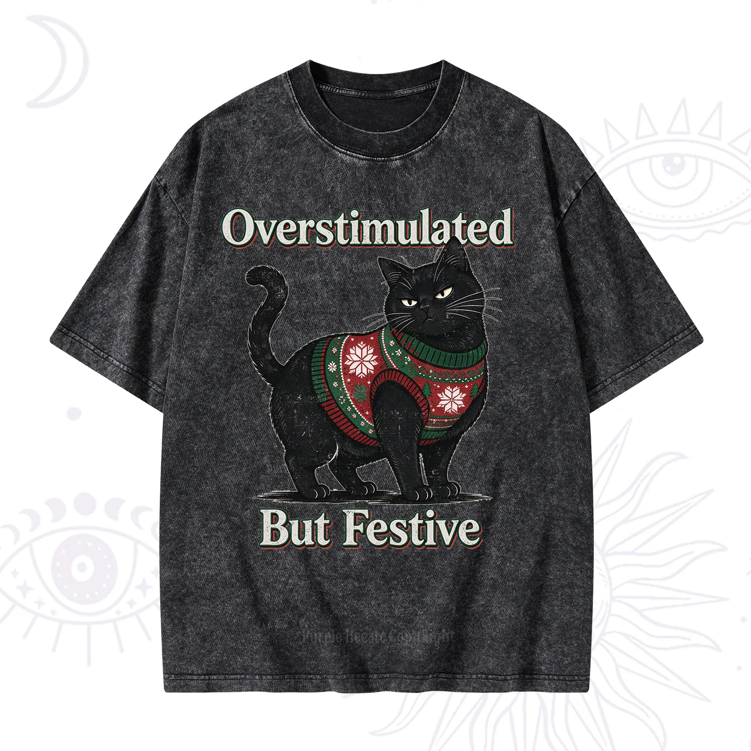 Purplehecate Overstimulated But Festive Christmas Washed T-Shirt