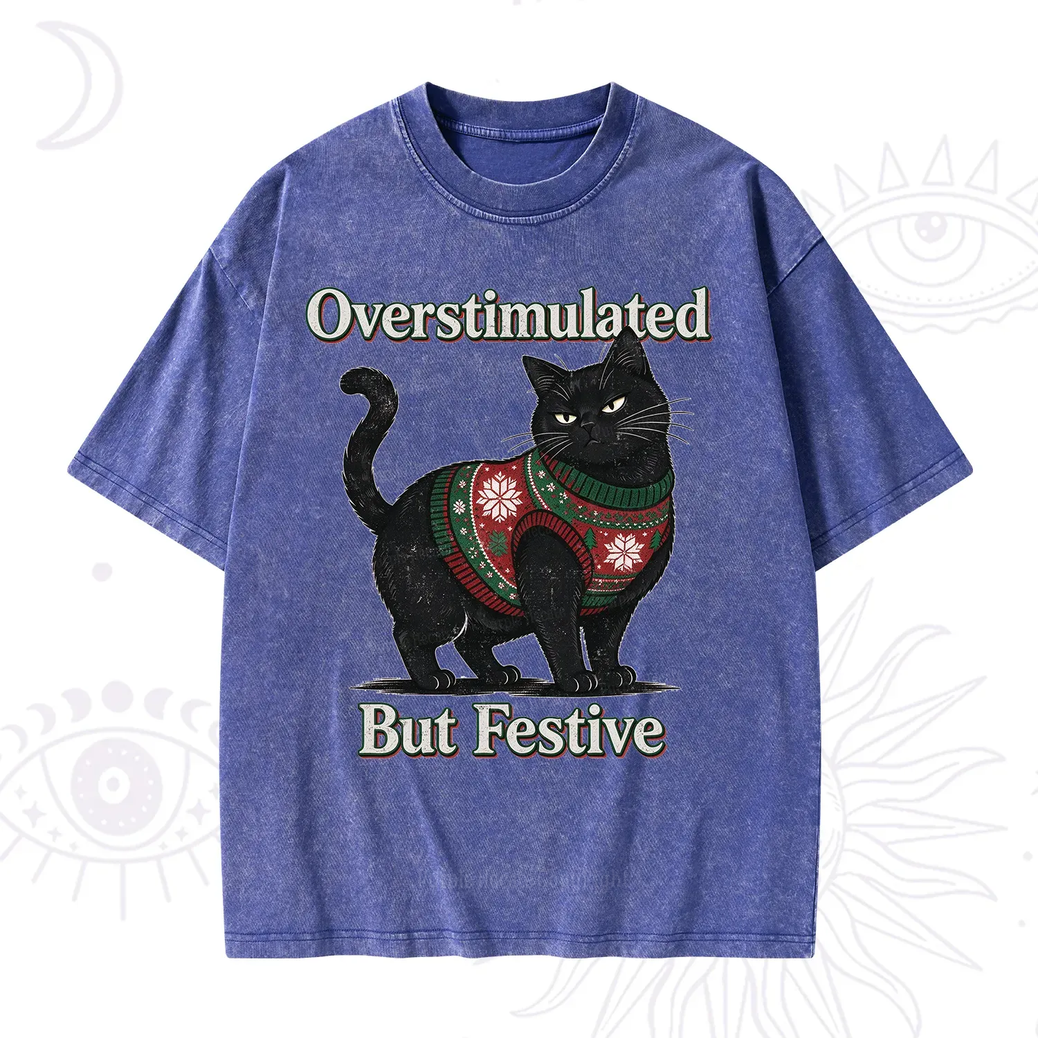 Purplehecate Overstimulated But Festive Christmas Washed T-Shirt