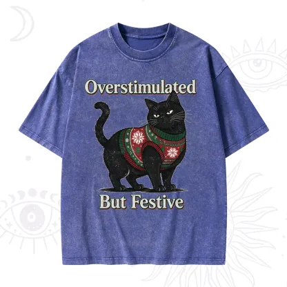 Purplehecate Overstimulated But Festive Christmas Washed T-Shirt