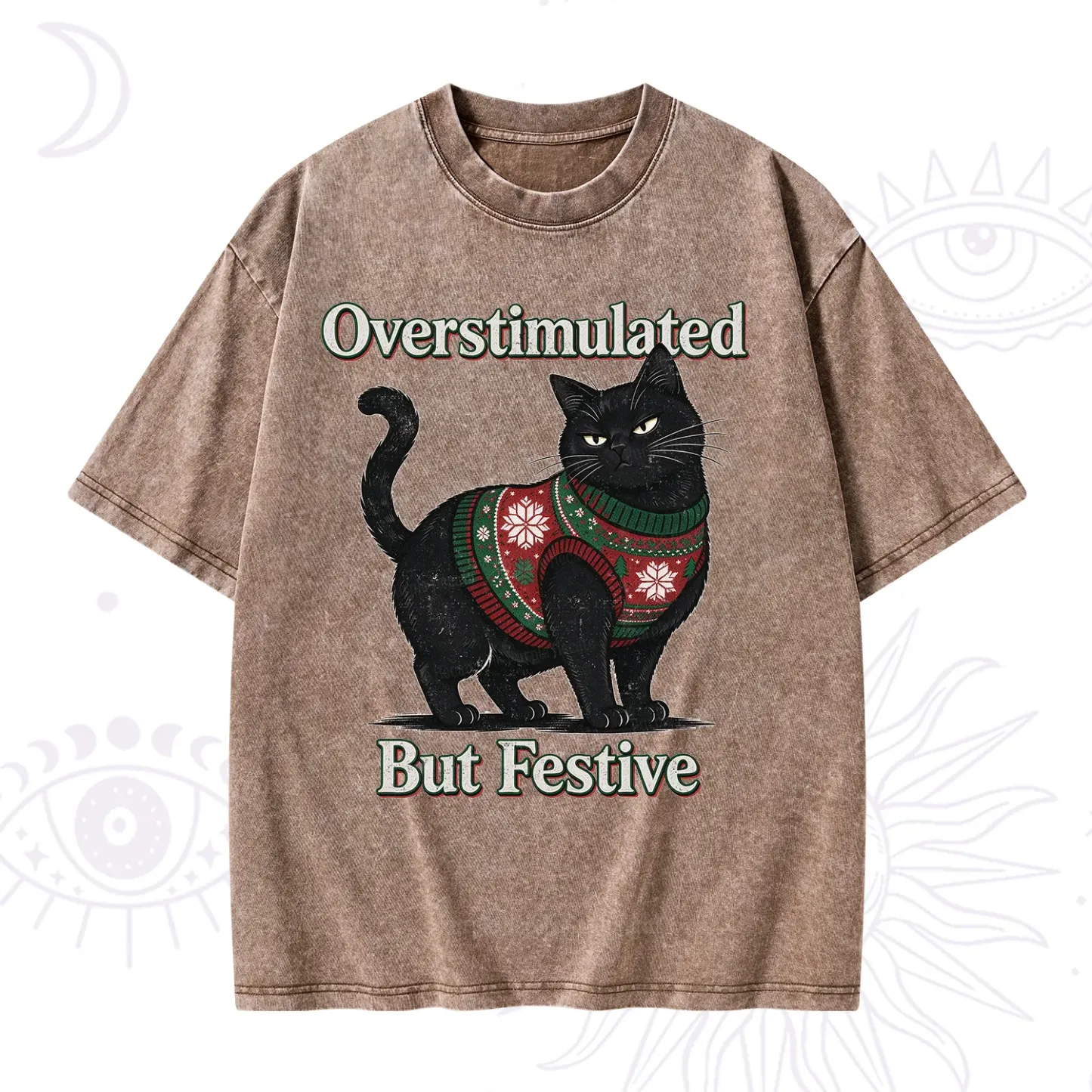 Purplehecate Overstimulated But Festive Christmas Washed T-Shirt