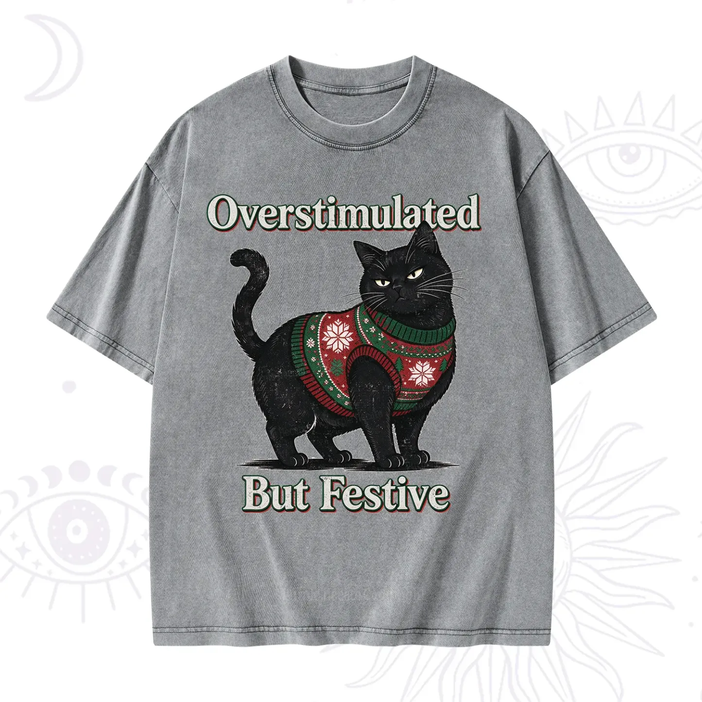 Purplehecate Overstimulated But Festive Christmas Washed T-Shirt