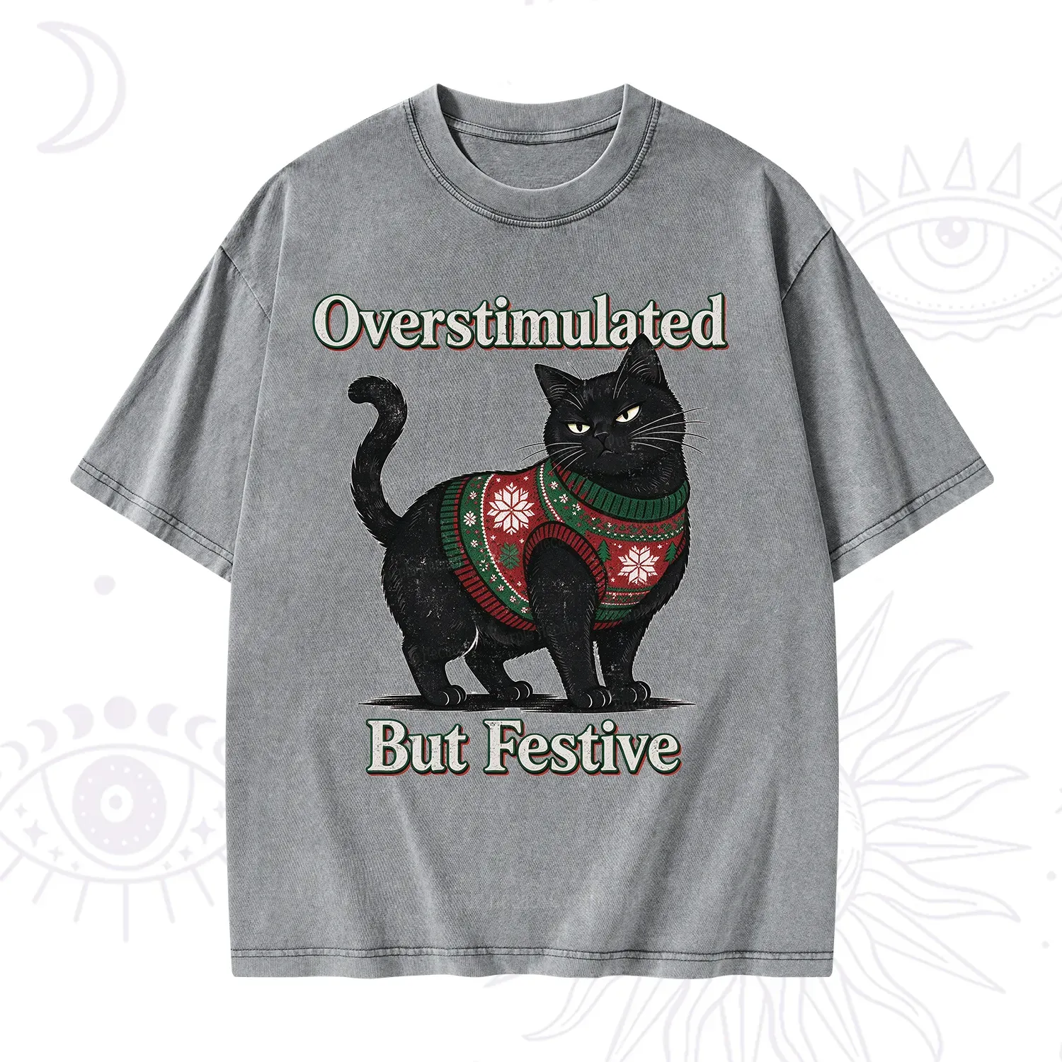 Purplehecate Overstimulated But Festive Christmas Washed T-Shirt