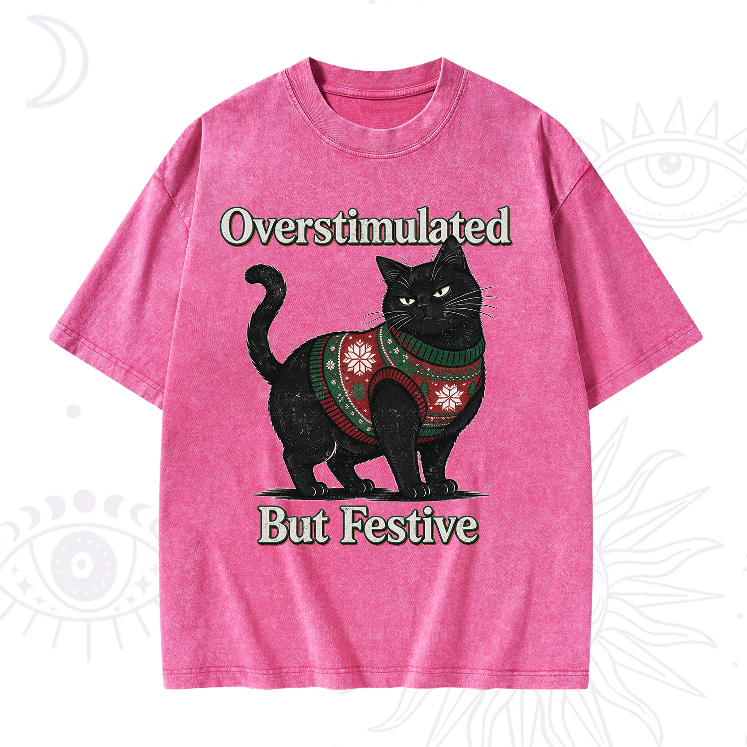 Purplehecate Overstimulated But Festive Christmas Washed T-Shirt