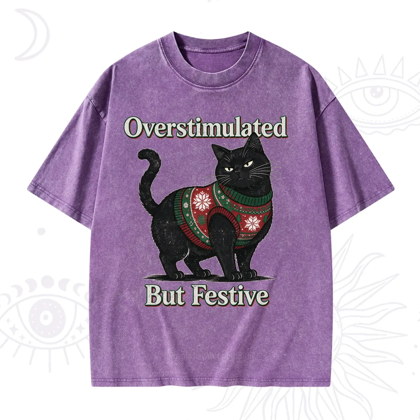 Purplehecate Overstimulated But Festive Christmas Washed T-Shirt