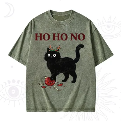 Purplehecate Black Cat Antlers Christmas Washed T-Shirt