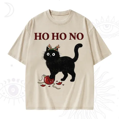Purplehecate Black Cat Antlers Christmas Washed T-Shirt