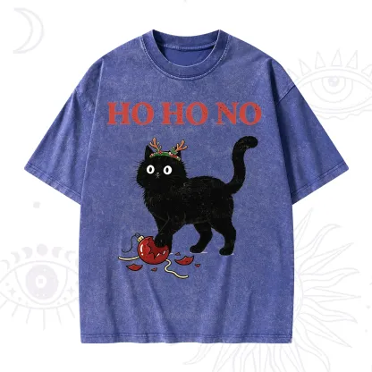 Purplehecate Black Cat Antlers Christmas Washed T-Shirt