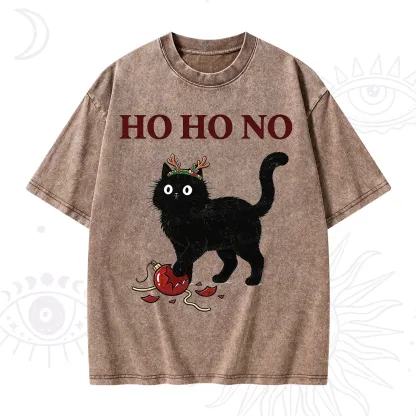 Purplehecate Black Cat Antlers Christmas Washed T-Shirt