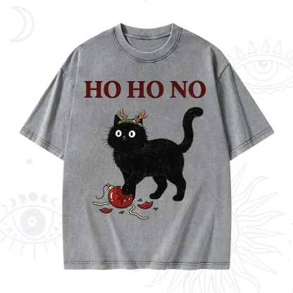 Purplehecate Black Cat Antlers Christmas Washed T-Shirt