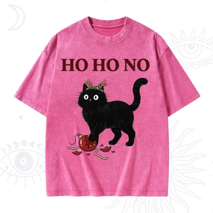 Purplehecate Black Cat Antlers Christmas Washed T-Shirt