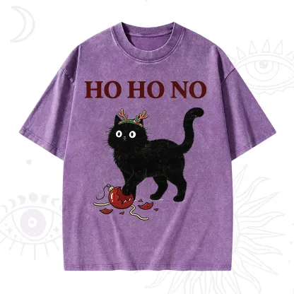 Purplehecate Black Cat Antlers Christmas Washed T-Shirt