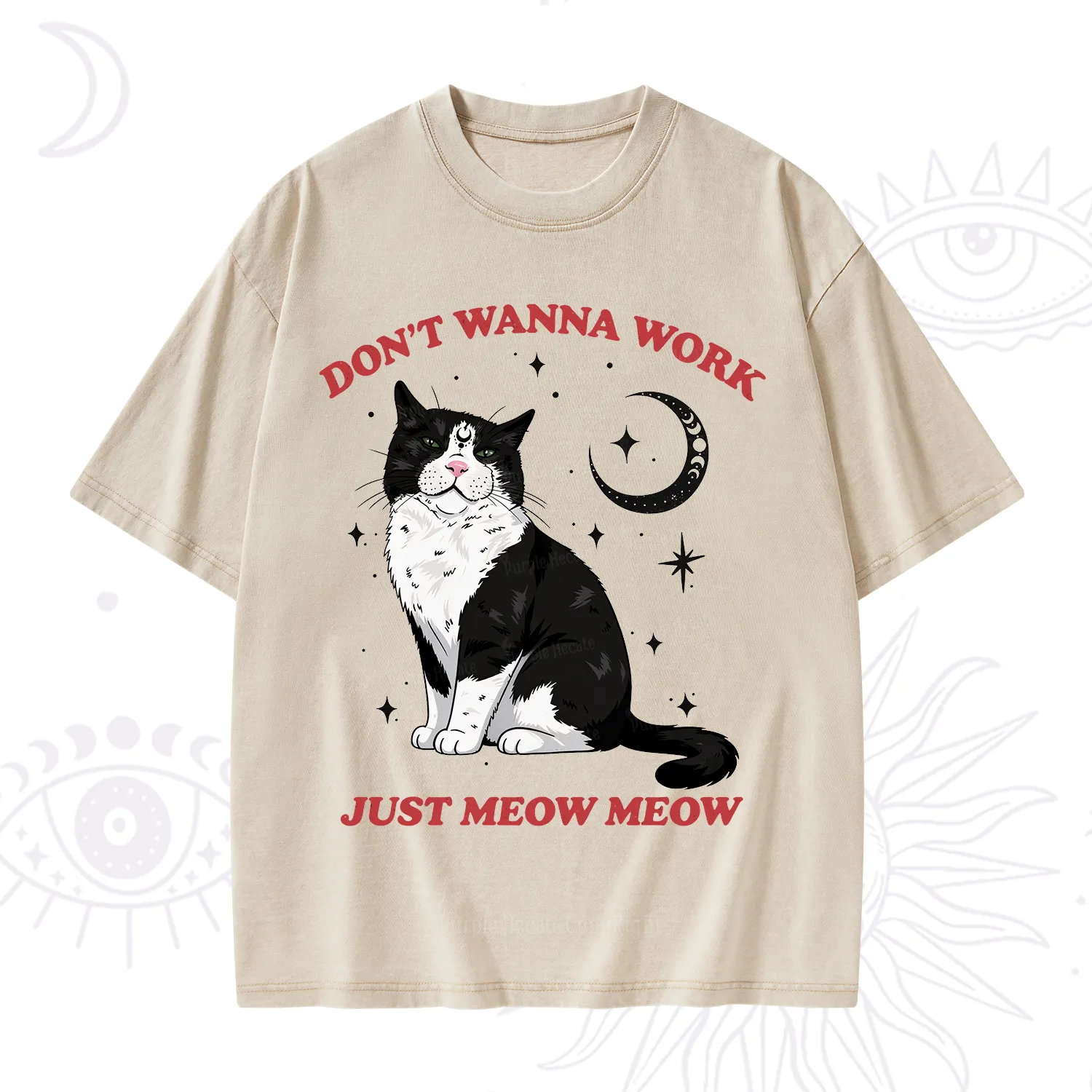 Purplehecate Don't Wanna Work Just Meow Meow Washed T-Shirt